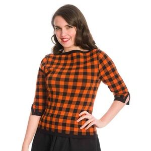 Royal Monk Orange and Black Plaid Knit Top 4X